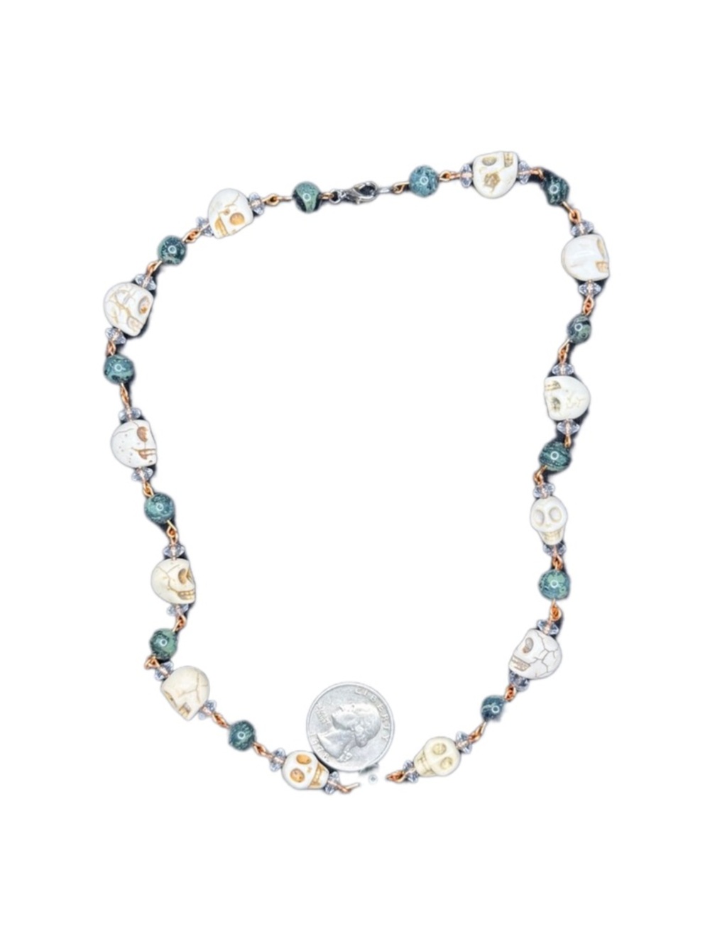 Kambaba Jasper with Howlite skull necklace handmade with copper